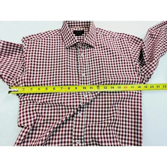 Zara Man Tailored Fit Size 15 Mens Red White Camel Color Spread Collar L/S Shirt - Picture 3 of 10